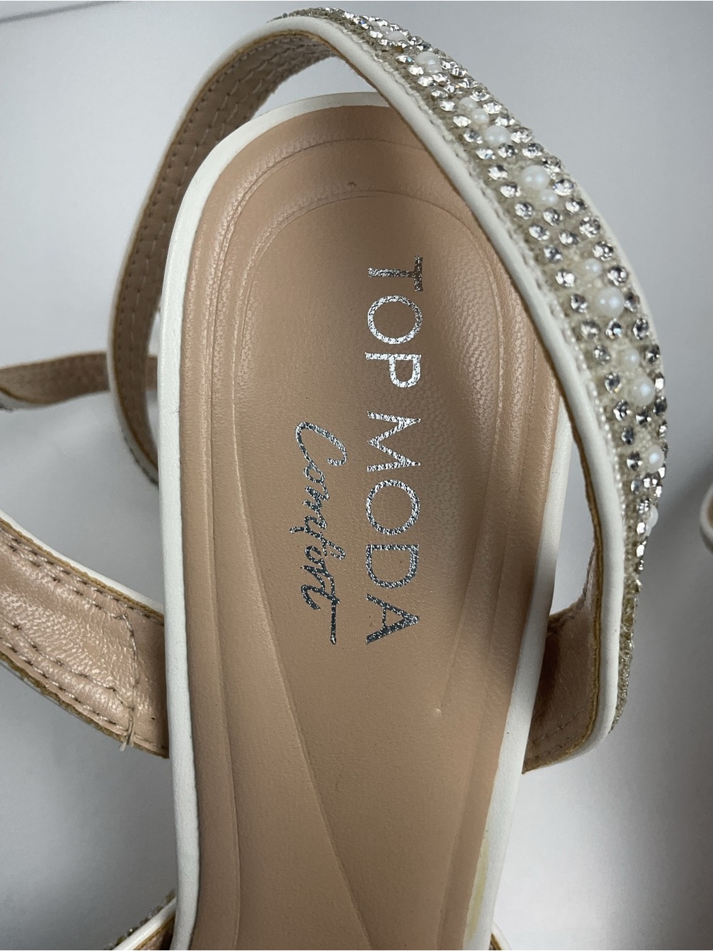 Top Moda Comfort Pearl & Rhinestone Slingback Heels Size 8 - Picture 9 of 12